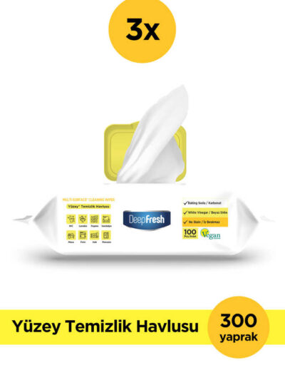İz Bırakmaz Yüzey Temizlik Havlusu 100 Yaprak 3 Adet | Limon Yağlı | Karbonat, Beyaz Sirke